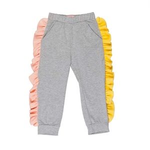 Girls' Grey Joggers with Pink & Yellow Ruffle Trim